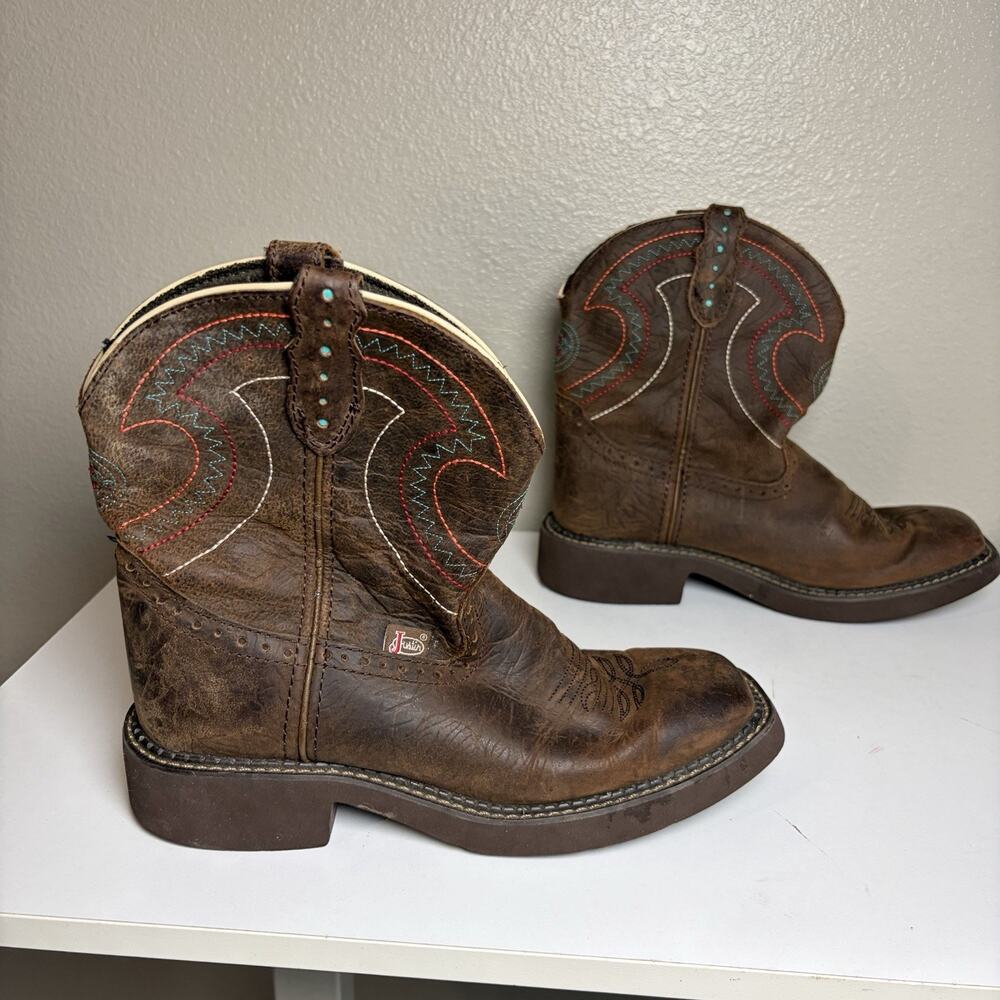 Justin Gypsy Western Boots L9997 Brown Jaguar Leather Women 7.5 B Square Toe